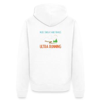 Ultra Running - Boue, sueur et sentiers - Veste à capuche bio Premium Unisexe - blanc - Dos - Thijin (182cm)
