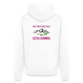 Ultra Running - Boue, sueur et sentiers - Veste à capuche bio Premium Unisexe - blanc - Dos - Thijin (182cm)