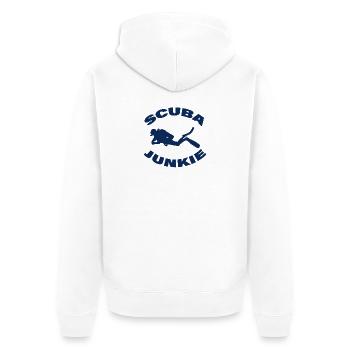 SCUBA JUNKIE - Unisex Premium Bio Zip Hoodie - Weiß - Hinten - Thijin (182cm)