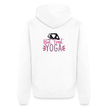 Aber zuerst Yoga - Unisex Premium Bio Zip Hoodie - Weiß - Hinten - Thijin (182cm)