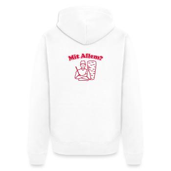 Mit Allem? - Unisex Premium Bio Zip Hoodie - Weiß - Hinten - Thijin (182cm)