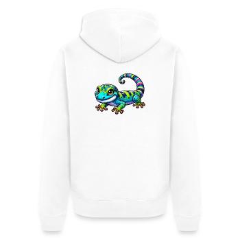 Gecko - Unisex Premium Bio Zip Hoodie - Weiß - Hinten - Thijin (182cm)