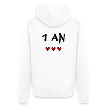 1. 1 AN. 1er ANNIVERSAIRE. ANNIVERSAIRE 1 AN. ANNI - Veste à capuche bio Premium Unisexe - blanc - Dos - Thijin (182cm)