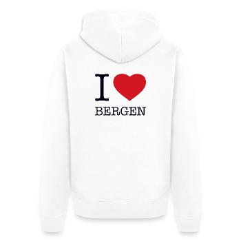 I LOVE BERGEN Norway Norwegen - Unisex Premium Organic Zip Hoodie - white - Back - Thijin (182cm)