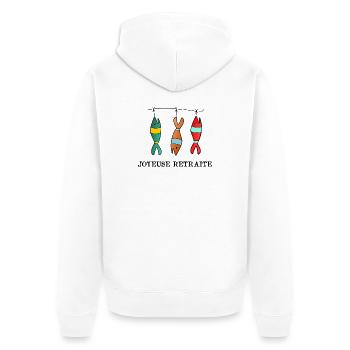 RUHESTAND. RUHESTAND. PENSIONIERT. GLÜCKLICHER RUHESTAND - Unisex Premium Bio Zip Hoodie - Weiß - Hinten - Thijin (182cm)