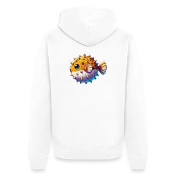 Kugelfisch - Unisex Premium Bio Zip Hoodie - Weiß - Hinten - Thijin (182cm)
