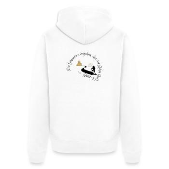 Jakobsweg - Die Schmerzen vergehen aber der Ruhm - Unisex Premium Bio Zip Hoodie - Weiß - Hinten - Thijin (182cm)