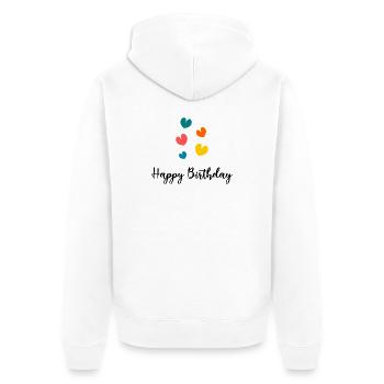 HEART. HAPPY BIRTHDAY. HAPPY BIRTHDAY - Unisex Premium Organic Zip Hoodie - white - Back - Thijin (182cm)