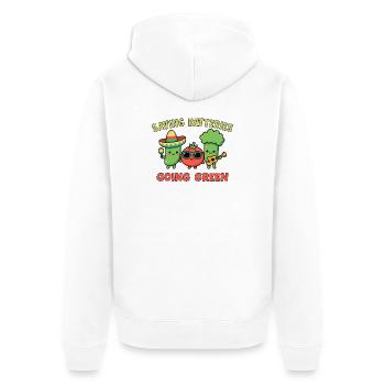 Lustiges und umweltfreundliches Statement auf pflanzlicher Basis - Unisex Premium Bio Zip Hoodie - Weiß - Hinten - Thijin (182cm)