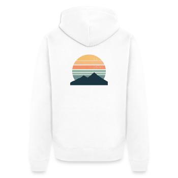 Minimalistischer Sonnenuntergang in den Bergen - Unisex Premium Bio Zip Hoodie - Weiß - Hinten - Thijin (182cm)