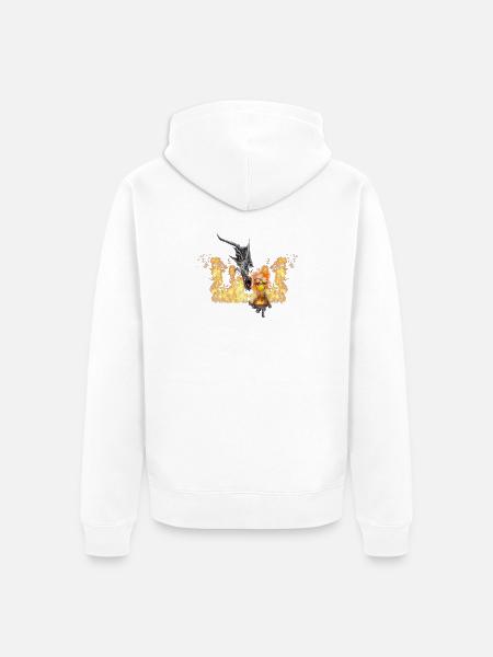 Dragon de feu et masque jaune - Veste à capuche bio Premium Unisexe - blanc