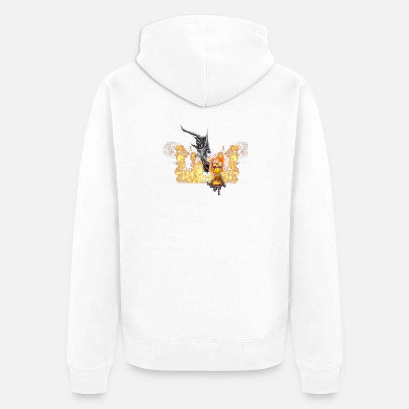 Dragon de feu et masque jaune - Veste à capuche bio Premium Unisexe - blanc