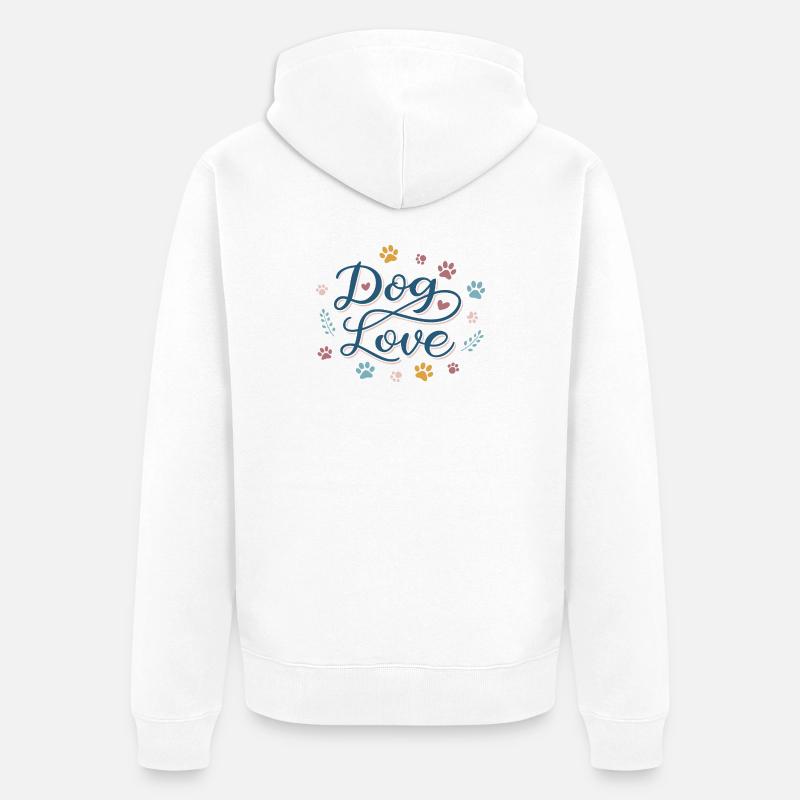 Dog Love Script Pastel Paw - Veste à capuche bio Premium Unisexe - blanc