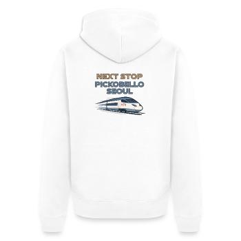 Next Stop Pickobello Seoul – Korean Train Vibes - Unisex Premium Organic Zip Hoodie - white - Back - Thijin (182cm)