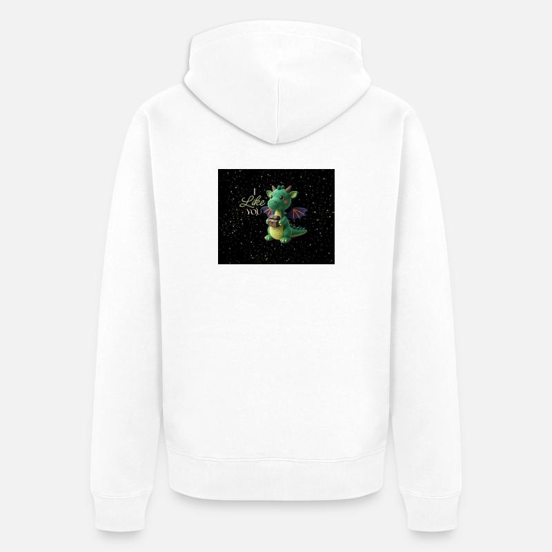 Kuscheldrache mit Schatzbeutel - Unisex Premium Bio Zip Hoodie - Weiß