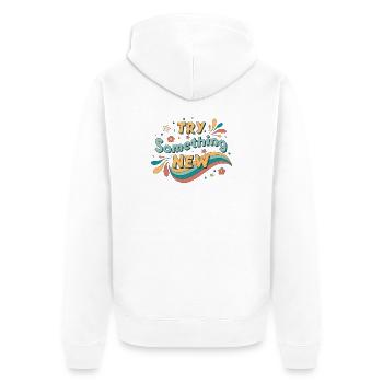 Probier etwas Neues aus - Unisex Premium Bio Zip Hoodie - Weiß - Hinten - Thijin (182cm)