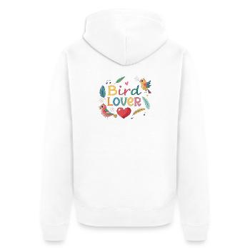 Bunte Vogelliebhaber - Unisex Premium Bio Zip Hoodie - Weiß - Hinten - Thijin (182cm)
