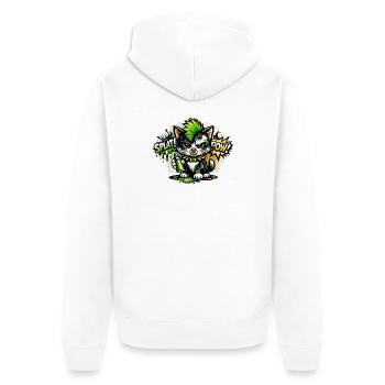 Neon Graffiti Kitten Sprayer - Unisex Premium Organic Zip Hoodie - white - Back - Thijin (182cm)