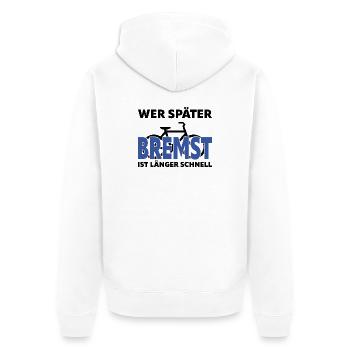 « FREINS » – Humour minimaliste de vélo - Veste à capuche bio Premium Unisexe - blanc - Dos - Thijin (182cm)