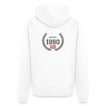 Since 1990 100% original - Unisex Premium Organic Zip Hoodie - white - Back - Thijin (182cm)