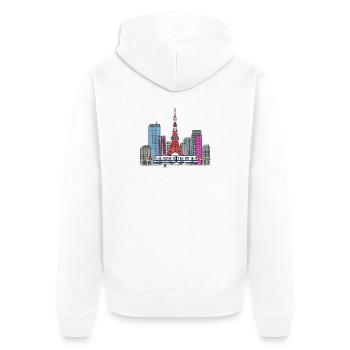 Tokyo City Skyline Tokyo Tower Retro-Abzeichenkunst - Unisex Premium Bio Zip Hoodie - Weiß - Hinten - Thijin (182cm)