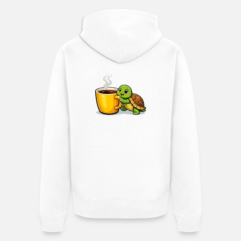 Kaffeeturtle mit dampfendem Becher - Unisex Premium Bio Zip Hoodie - Weiß