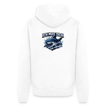Böser Hai Motiv - Ich mag dich - Unisex Premium Bio Zip Hoodie - Weiß - Hinten - Thijin (182cm)