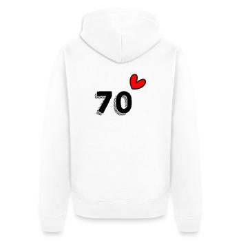 70. 70 ANS. 70e ANNIVERSAIRE. ANNIVERSAIRE 70 ANS. - Veste à capuche bio Premium Unisexe - blanc - Dos - Thijin (182cm)