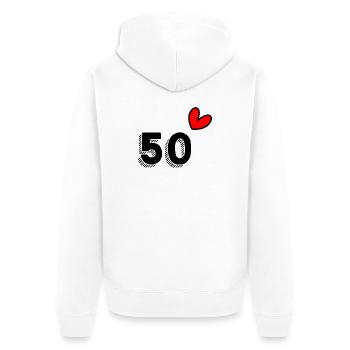 50. 50 YEARS. 50th ANNIVERSARY. 50 YEARS ANNIVERSARY. - Unisex Premium Organic Zip Hoodie - white - Back - Thijin (182cm)