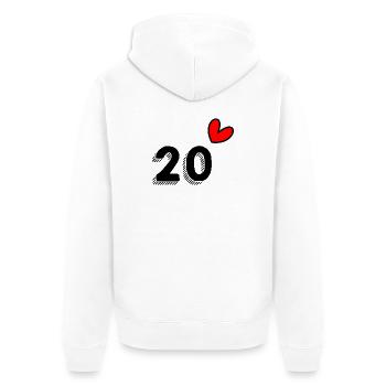 20. 20. JAHRESTAG. 20-JÄHRIGES JUBILÄUM. 20 JAHRE. - Unisex Premium Bio Zip Hoodie - Weiß - Hinten - Thijin (182cm)