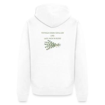 Thymian einen Gefallen und lass mich in Ruhe! - Unisex Premium Bio Zip Hoodie - Weiß - Hinten - Thijin (182cm)