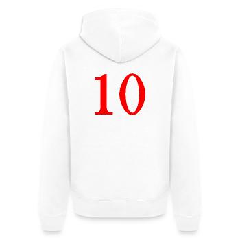 10. 10 YEARS. 10th ANNIVERSARY. 10 YEAR ANNIVERSARY. - Unisex Premium Organic Zip Hoodie - white - Back - Thijin (182cm)