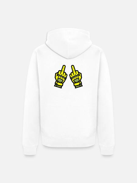 Zwei Mittelfinger Handschuhe Gelb Symbol - Unisex Premium Bio Zip Hoodie - Weiß