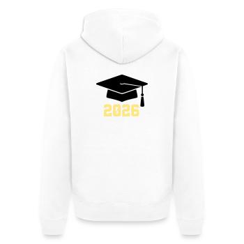 Absolvent 2026 Bachelor Hut - Unisex Premium Bio Zip Hoodie - Weiß - Hinten - Thijin (182cm)
