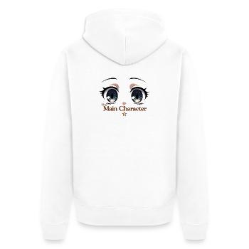 Hauptfigur Augen Sternennacht - Unisex Premium Bio Zip Hoodie - Weiß - Hinten - Thijin (182cm)