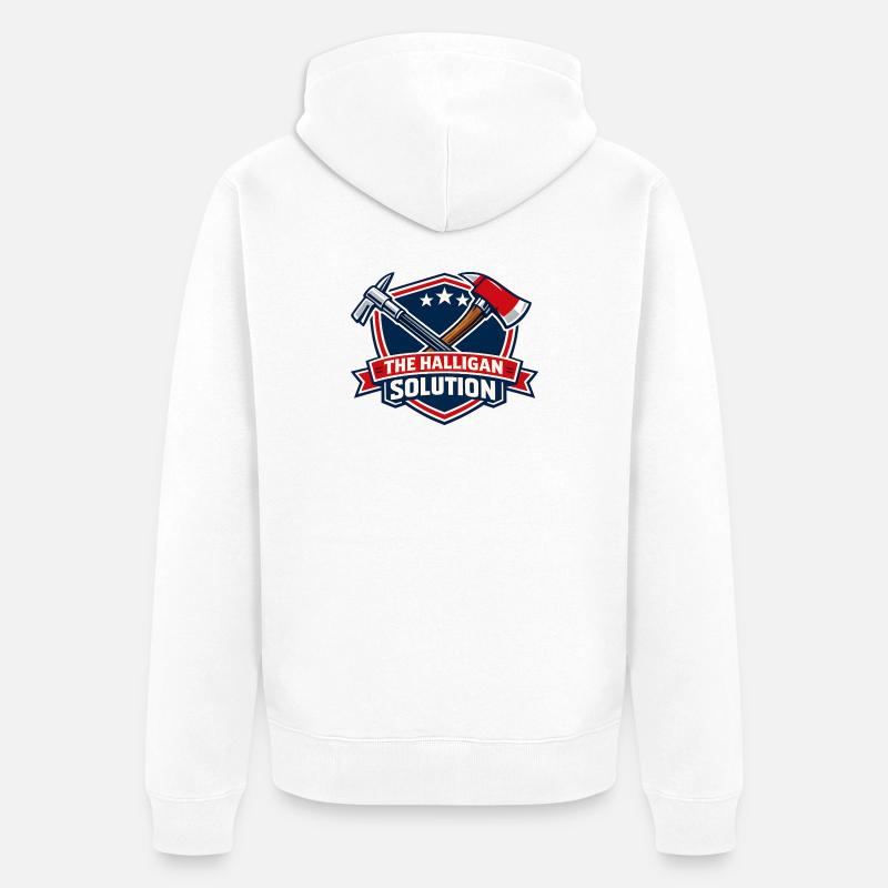 Halligan Solution Shield Graphic - Unisex Premium Organic Zip Hoodie - white