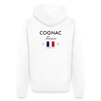 Cognac Frankreich Koordinaten Reise Souvenir - Unisex Premium Bio Zip Hoodie - Weiß - Hinten - Thijin (182cm)