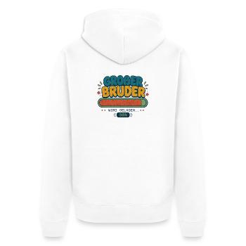 Großer Bruder wird geladen 90% - Unisex Premium Bio Zip Hoodie - Weiß - Hinten - Thijin (182cm)