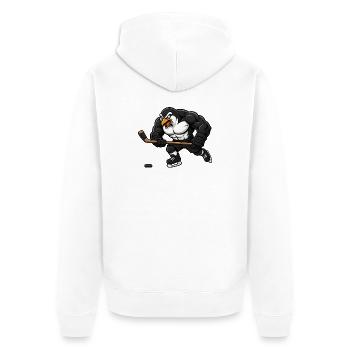 Pinguin Eishockey Spieler Comic Motiv - Unisex Premium Bio Zip Hoodie - Weiß - Hinten - Thijin (182cm)