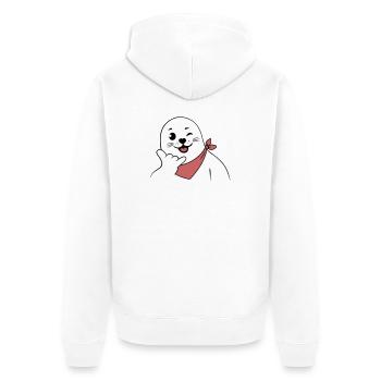 Winking Seal Wearing a Bandana Throwing Shaka Sign - Unisex Premium Organic Zip Hoodie - white - Back - Thijin (182cm)
