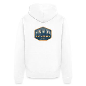 Antwerpen Belgie Vintage Badge - Unisex Premium Bio Zip Hoodie - Weiß - Hinten - Thijin (182cm)