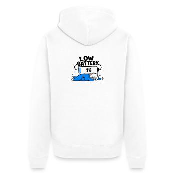 Niedriger Akku – Funny Cat Geek 1% Akku - Unisex Premium Bio Zip Hoodie - Weiß - Hinten - Thijin (182cm)