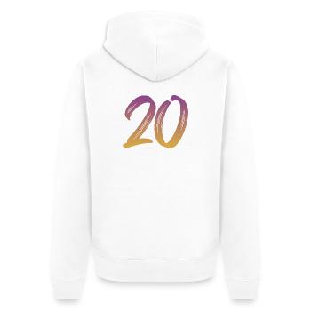 20 - Unisex Premium Bio Zip Hoodie - Weiß - Hinten - Thijin (182cm)
