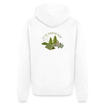 Lasst das Abenteuer beginnen – Camping - Unisex Premium Bio Zip Hoodie - Weiß - Hinten - Thijin (182cm)