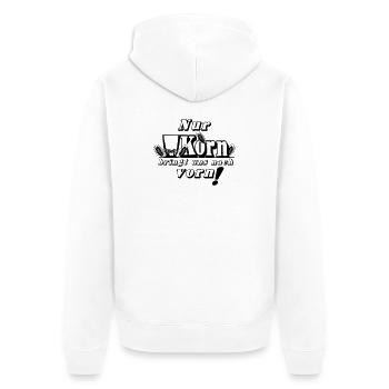 Korn , Party , Nur Korn bringt uns nach vorn(25) - Unisex Premium Bio Zip Hoodie - Weiß - Hinten - Thijin (182cm)