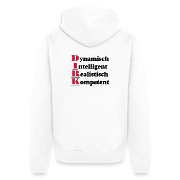Dirk,Vorname,Namensschild,Name,Fun Shirt (25) - Unisex Premium Bio Zip Hoodie - Weiß - Hinten - Thijin (182cm)