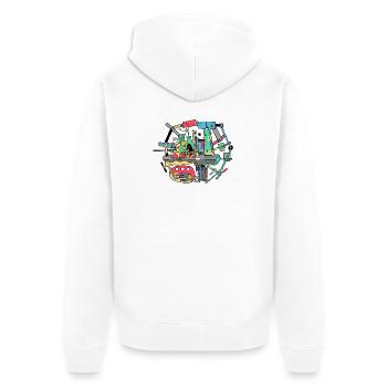 Vibrante Stadt-Collage Remix - Unisex Premium Bio Zip Hoodie - Weiß - Hinten - Thijin (182cm)