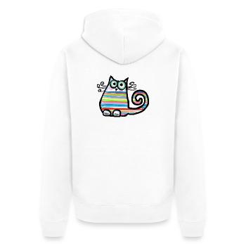 Bunt gestreifte, lustige Katze - handgezeichnet - Unisex Premium Bio Zip Hoodie - Weiß - Hinten - Thijin (182cm)