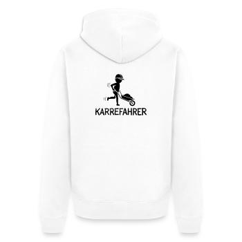 Bauarbeiter mit Schubkarre – KARREFAHRER - Unisex Premium Bio Zip Hoodie - Weiß - Hinten - Thijin (182cm)