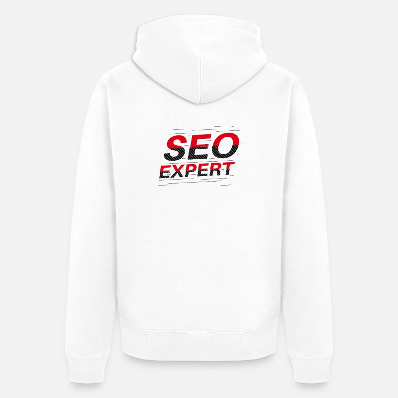 SEO-Experte: Abstrakte Typografie - Unisex Premium Bio Zip Hoodie - Weiß